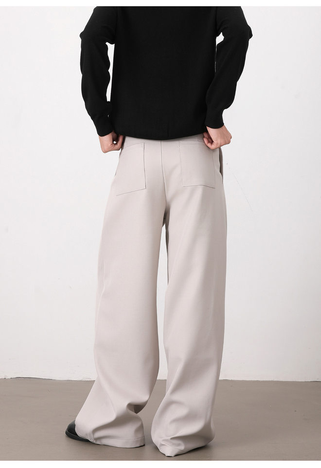 Quần tây nam casual dáng rộng ống suông xếp ly đôi chữ A vải rủ — Màu xám nhạt, màu đen chi tiết 15