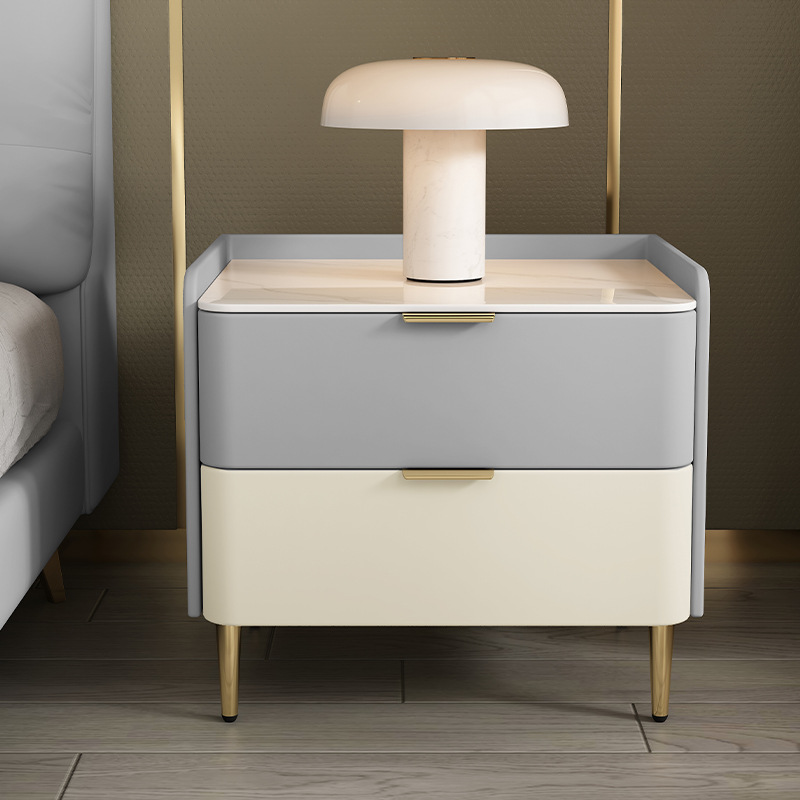 Nankang Furniture: Solid Wood Bedside Cabinet in Creamy Style, Modern Minimalist Design, Light Luxury Look&mdash;Featuring Leather Finish and Rock Slab Storage for Bedroom Bedsides