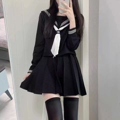 原创JK正统基础jk制服裙套装正版日系学生院黑三本中间水手服套装