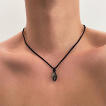 有钱花原创手作银耀石雕刻蟹钳男锁骨链毛衣链ins