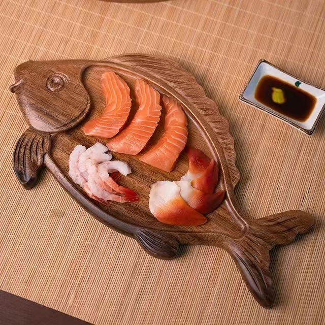 Platos de comedor creativos japoneses de madera sólida de alta calidad platos de platos caseros platos de pescado platos japoneses platos de sushi