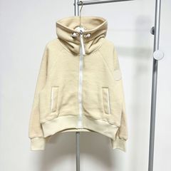 新款h+鹅风logo臂章车章米白羊毛双面抓绒双头拉链连帽外套夹克潮