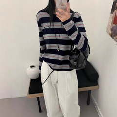 6066小李韩系撞色条纹百搭上衣-不退换