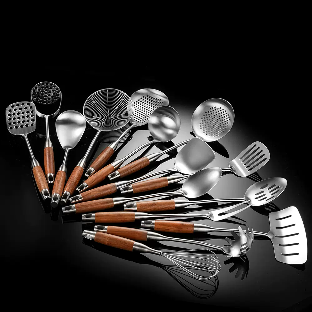 跨境厨具316不锈钢锅铲炒菜家用汤勺花梨木柄铲子厨房用具炒勺