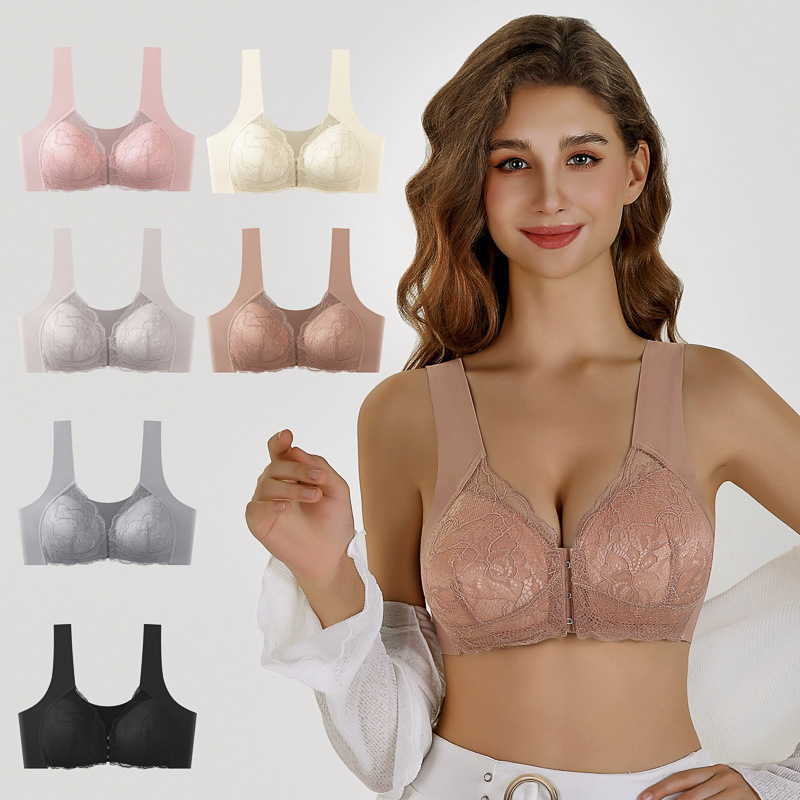 Cross-Border Large Size No Rims Front Buckle Bra Beautiful Back Seamless Thin Push-Up Adjustable Sexy Women's Underwear Wholesale