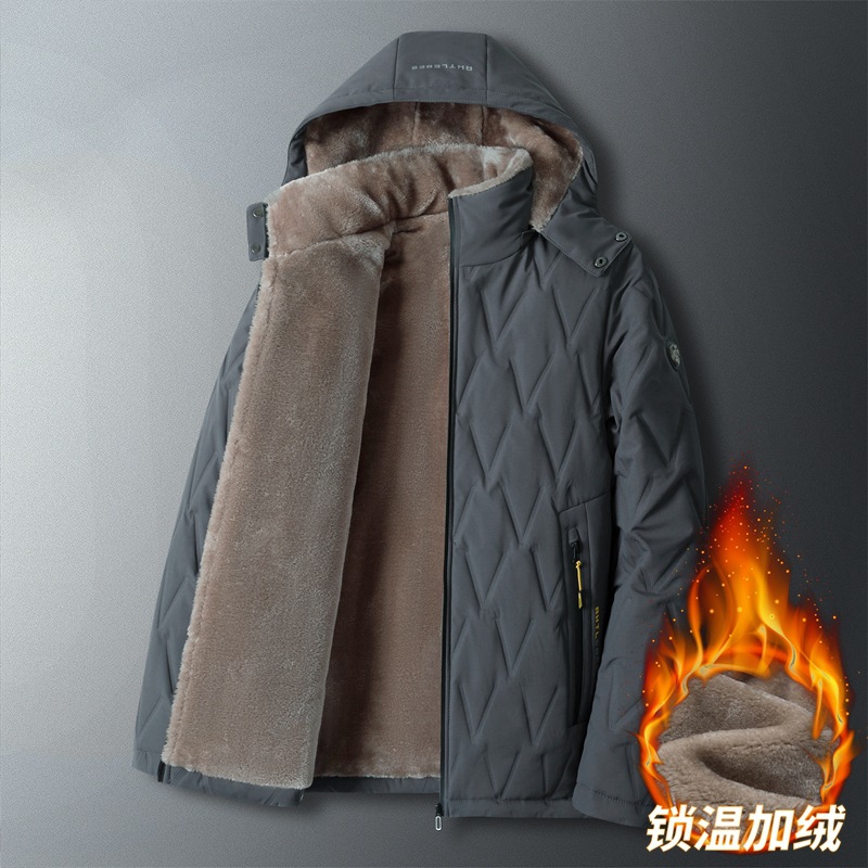 Cotton-padded coat men's winter middle-aged and elderly plus velvet padded warm down cotton-padded jacket men's hooded coat father's cotton-padded jacket tide