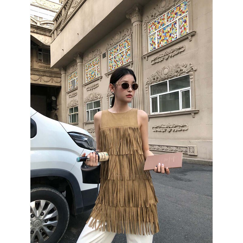 Dream Chaser Dt Etolie Western Wasteland Style Tassel Vest Dress Women's 2025 Autumn New Slimming Short Dress Dream Chaser Dt Etolie Western Wasteland Style Tassel Vest Dress Women's 2025 Autumn New Slimming Short Dress