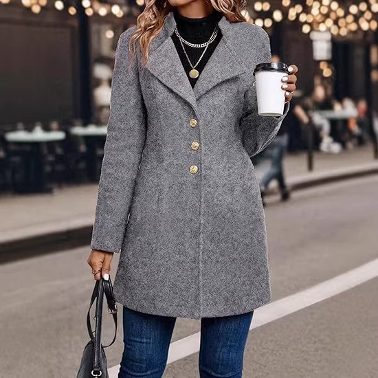 Women's Double-buttoned Woolen Overcoat Plus Size Fashionable_voghion.com