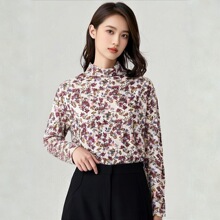 秋冬印花衬衣长袖碎花套头衫羊毛薄款打底衫女式上衣