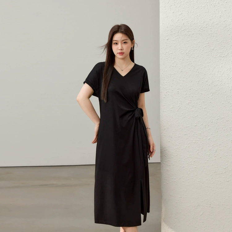 [Шепот в ночи] Плиссированное тонкое платье в стиле Хепберн с v-образным вырезом, тонкая и эффектная женская одежда больших размеров для полных мм, новый летний стиль