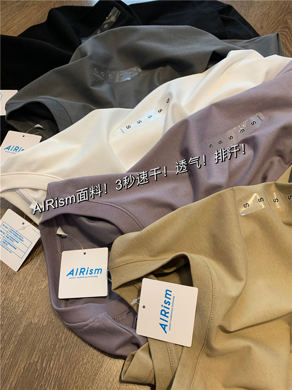 My Self-reTained! Quick and SweaT-absorbenT in 3 Seconds! Cool Black Technology AIRism Couple Summer Pure Color Round Neck T-shirT