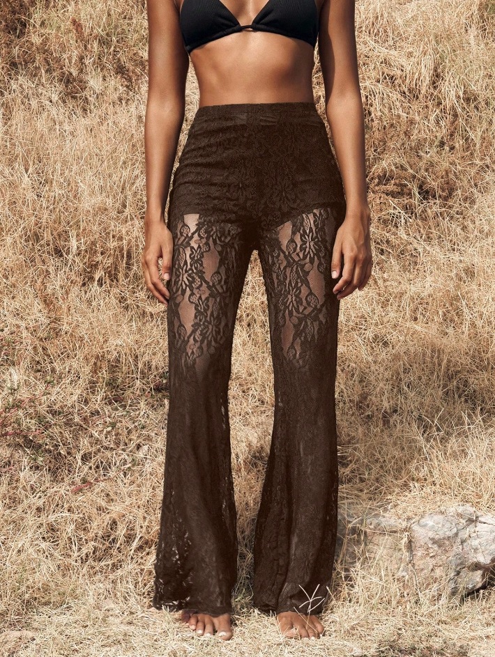 Damen Schlaghose Mit Hoher Taille Aus Strick Spitze Elegant_voghion.com