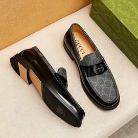 高端时尚潮鞋男士一脚蹬真皮亮面乐福鞋欧洲站潮牌通勤休闲皮鞋男