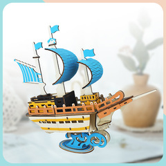 New Wooden Sailboat with Wind-Warrior Theme for Kids, Brain-Developing DIY Handmade Model 3D Puzzle Toy