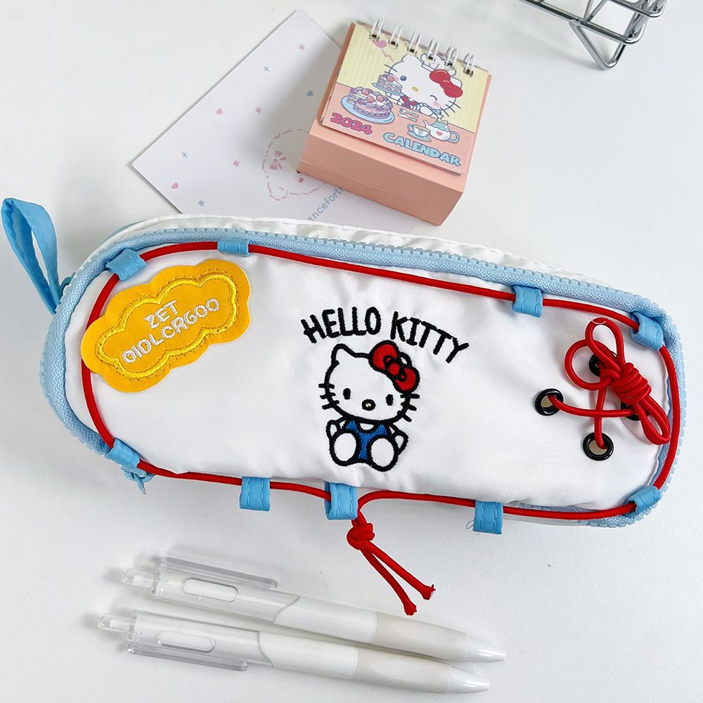 Bolsas de lápiz de alto valor facial, bolsas de lápiz bordadas hellokitty, papelería creativa de gran capacidad para estudiantes de primaria y media