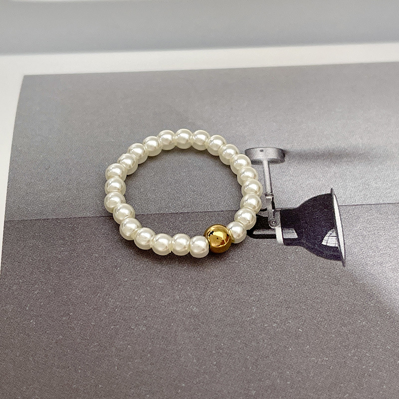Anillo de perlas estilo retro francés para mujer banda elástica_voghion.com