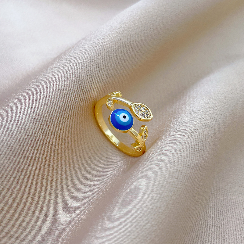 Fashion Leaf Eye Brass Plating Zircon Open Ring