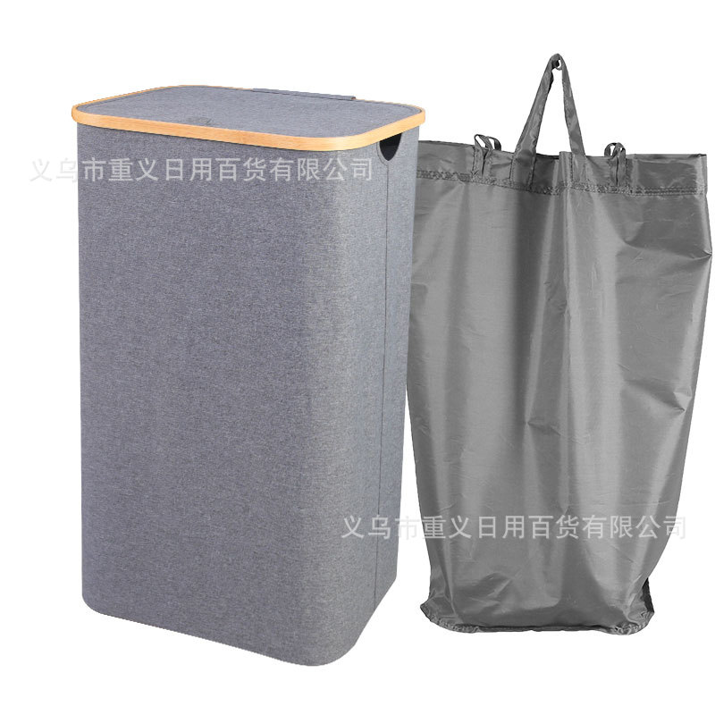 Canasta de lavandería plegable de bambú transfronteriza Canasta de almacenamiento de gran capacidad con tapa y bolsa interior Canasta de almacenamiento de canasta de lavandería a prueba de polvo