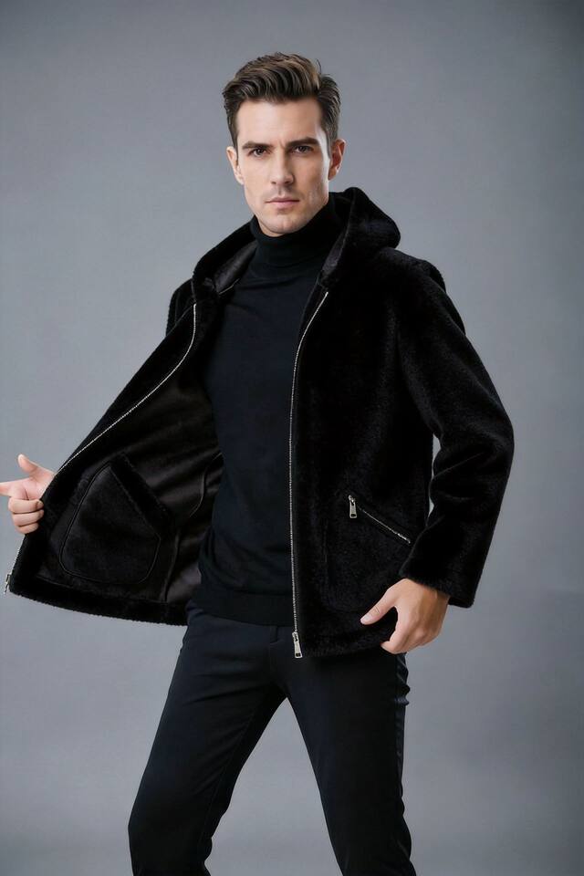 Áo khoác jacket nam dày dặn hai mặt mặc được có mũ, dáng rộng, dài áo 50–65 cm — Màu cà phê, màu đen chi tiết 6