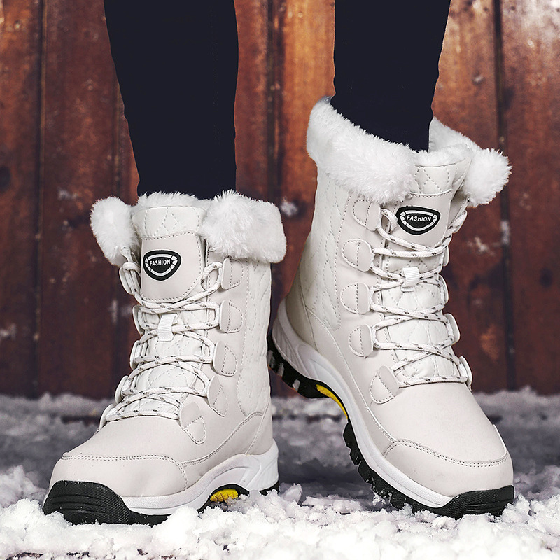 Women's Shoes winter snow boots women outdoor travel waterproof non slip thick warm high top cotton shoes women's mid tube boots_voghion.com