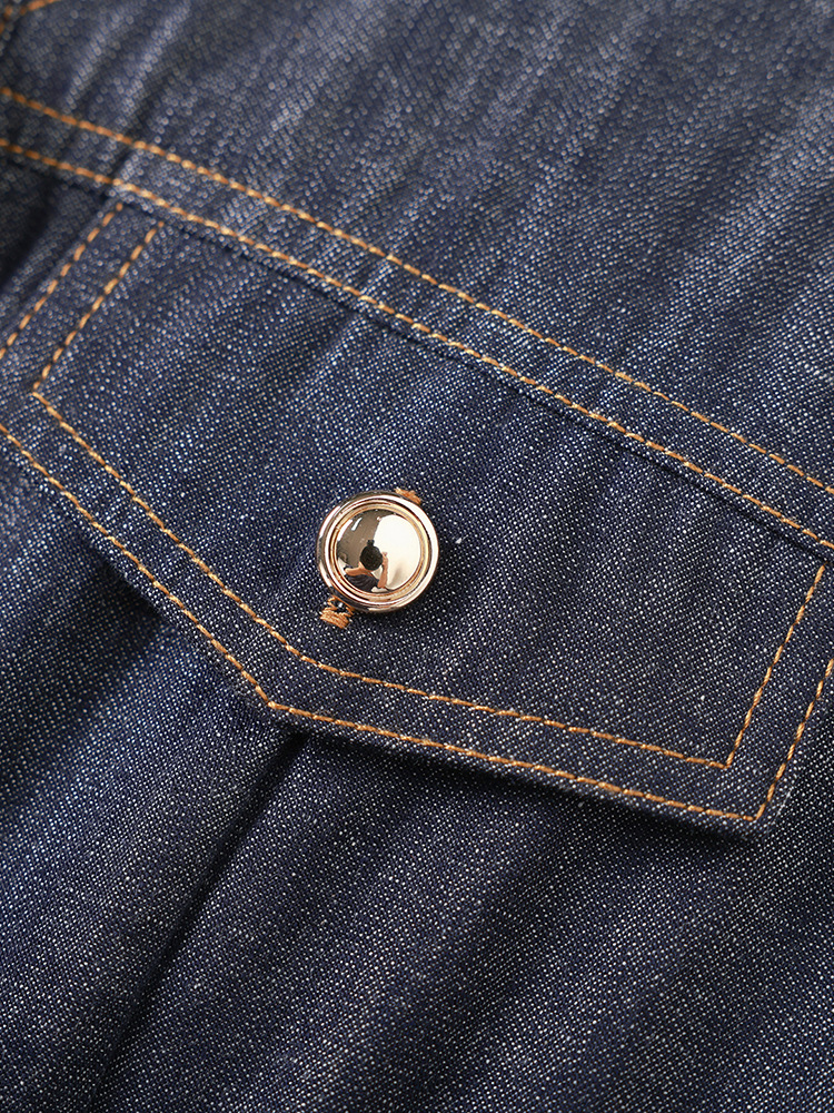 Váy denim nữ cổ ve sành điệu dáng suông midi — xanh đậm