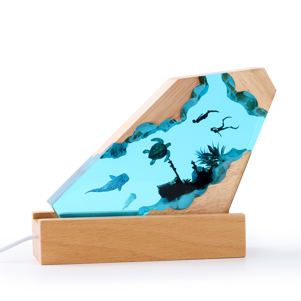 Cultural and Creative Trendy Play Exhibition Creative Ocean Resin Lamp Ornaments Micro Landscape Crystal Night Light  Export Temu Product Selection