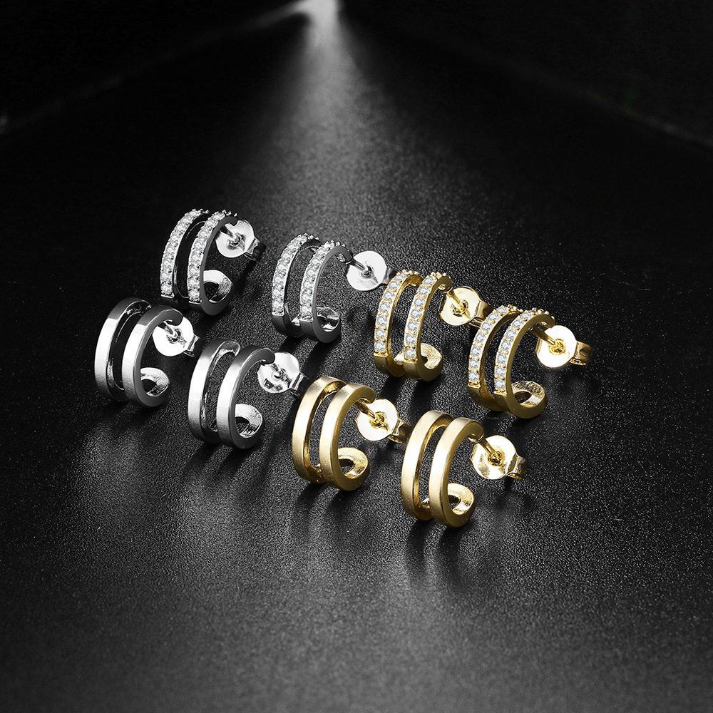 1 Pair Fashion C Shape Copper Artificial Gemstones Ear Studs display picture 2