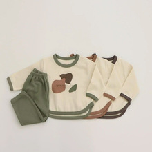 儿童三色涂鸦棉撞色包边套装2024春款韩国童装婴童男童女童两件套