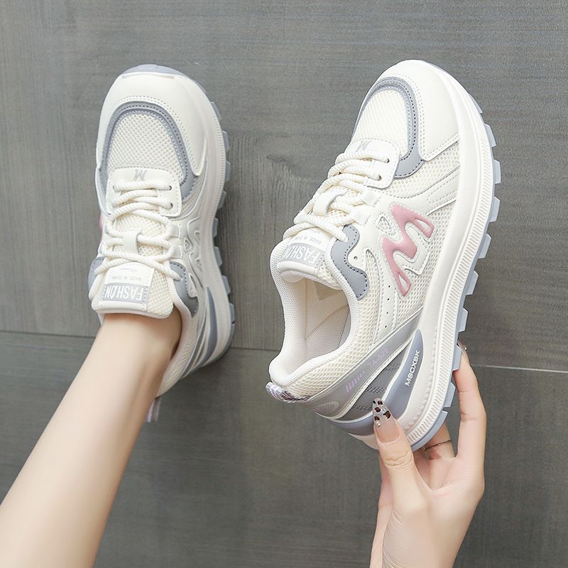 2025 Autumn New Versatile Thick-Soled Non-Slip Running Shoes Mesh Wear-Resistant Dad Shoes Women's Soft-Soled Lightweight Sports Shoes