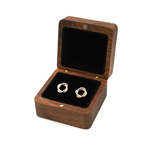 Black Walnut Wood Jewelry Earring Box Square Simple Display Stand Accessory Showcase Shooting Prop Jewelry Packaging