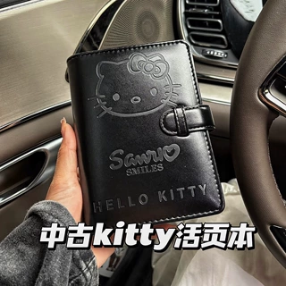 中古kitty猫黑色皮质a7活页手账本手工高颜值便携笔记本手帐本子