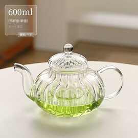 玻璃茶壶 高硼硅 玻璃花茶壶茶具 玻璃条纹南瓜壶