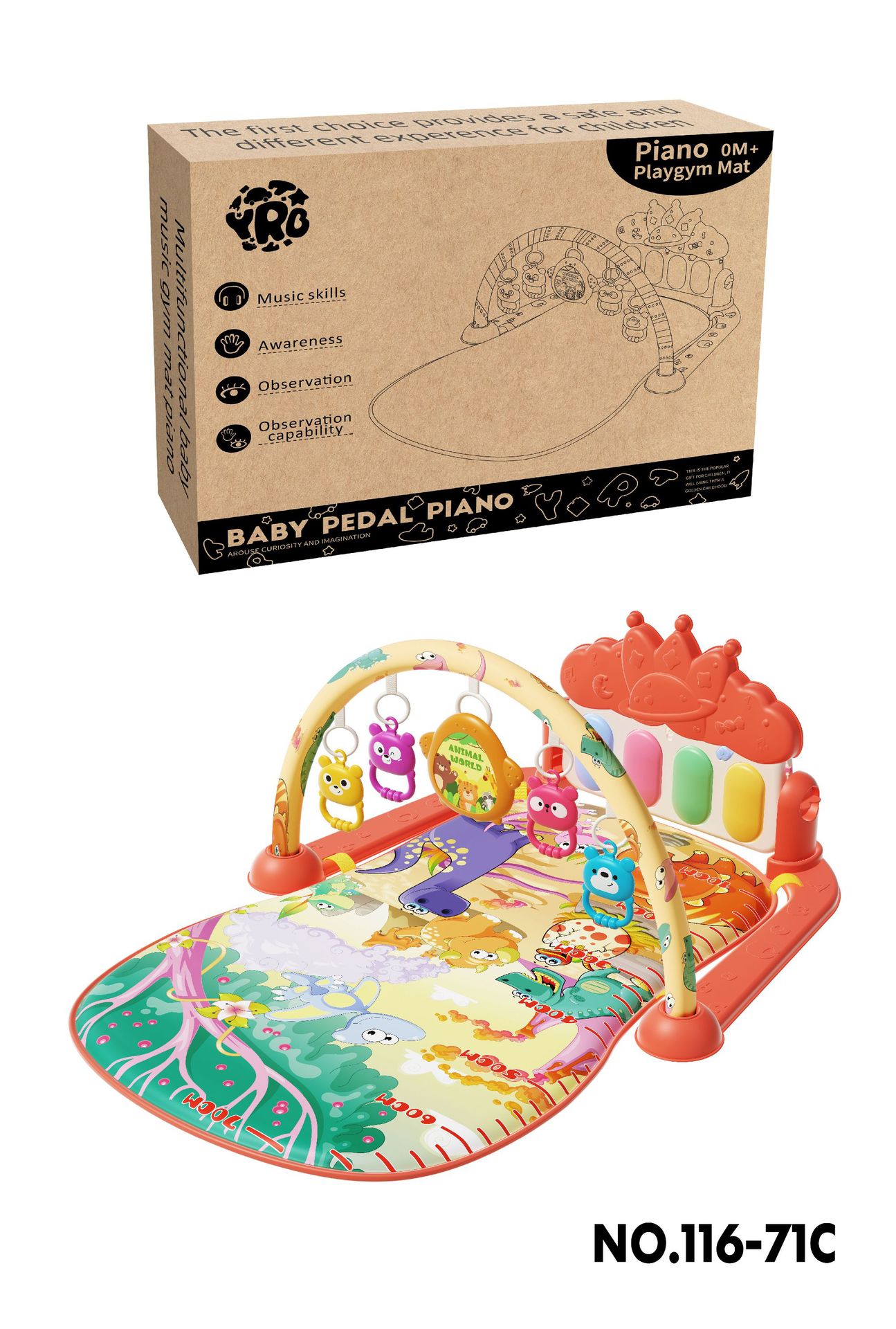 Gimnasio musical para bebés YRB con teclado de pies, luces y melodías, regalo educativo para recién nacidos, venta transfronteriza