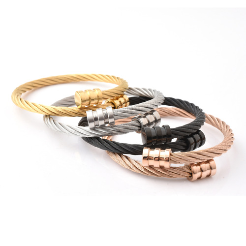 titanium steel line wire bangles bracelets for men youth elastic jewelry fashion bracelets male hip-hop punk openings