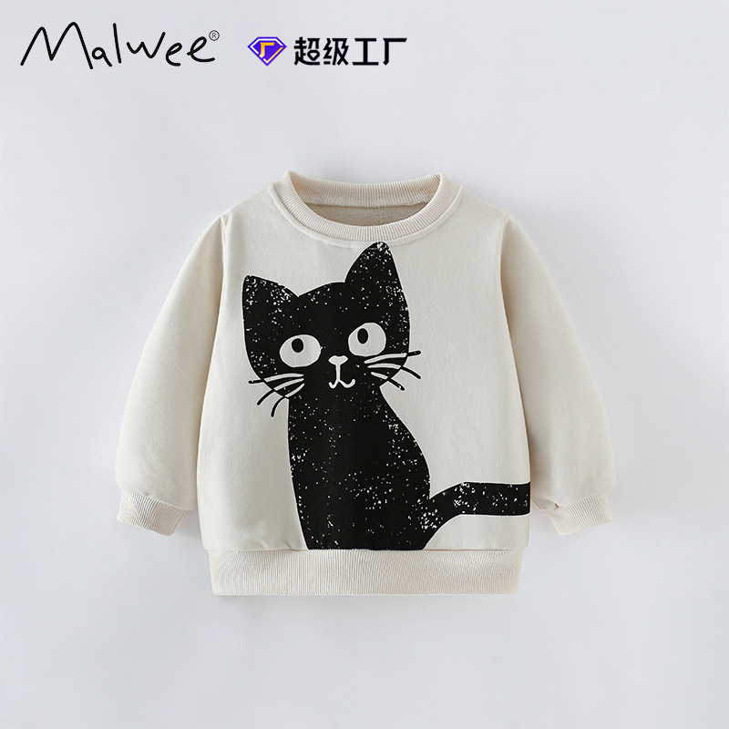 Cross-border malwee chaqueta de niñas primavera y otoño nuevo estilo europeo y americano para niños de cuello redondo jersey casual de manga larga vestido de otoño