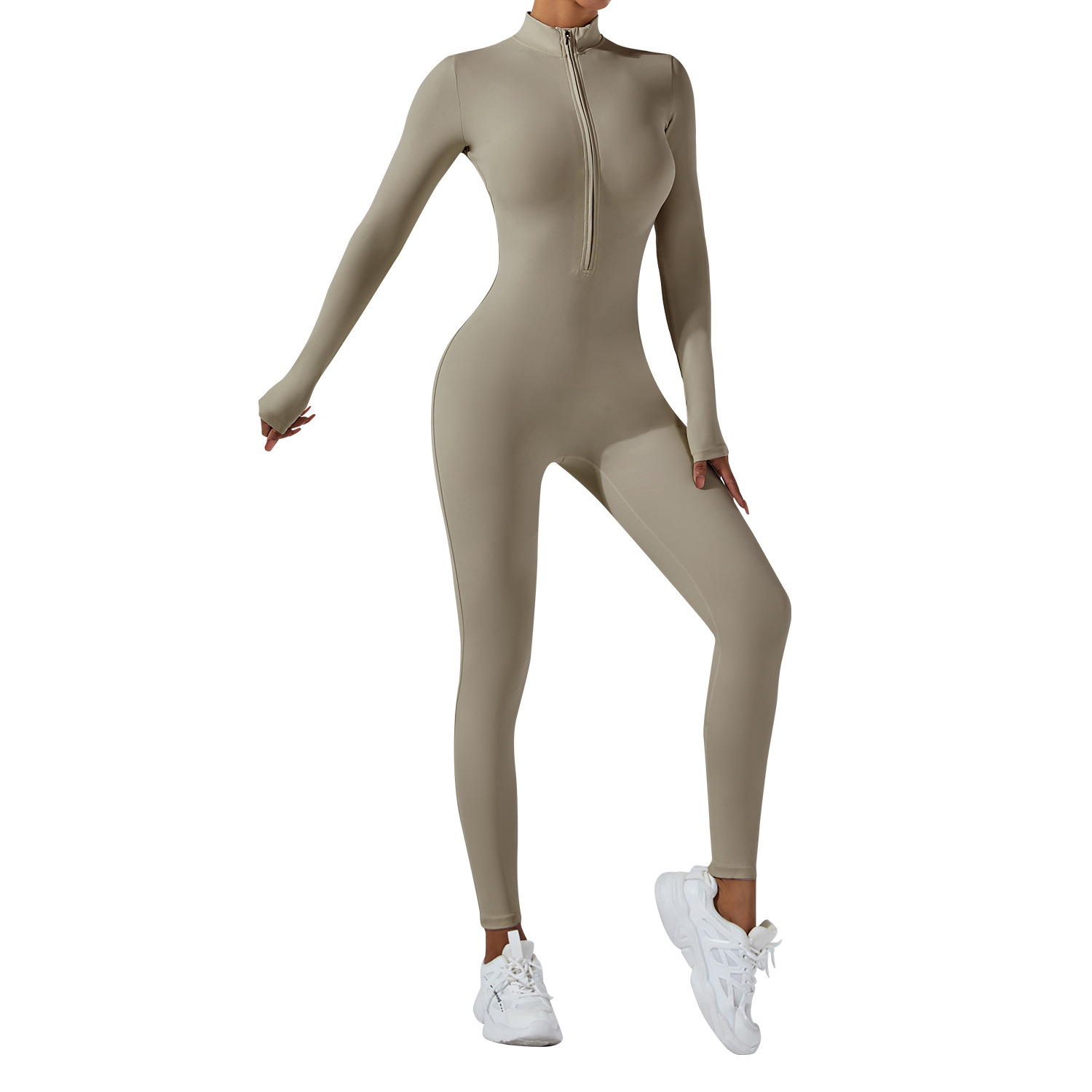 Europa y los Estados Unidos desnudos con cremallera de manga larga, ropa de yoga de alta intensidad, ejercicios de acondicionamiento físico integrados, ropa de yoga apretada