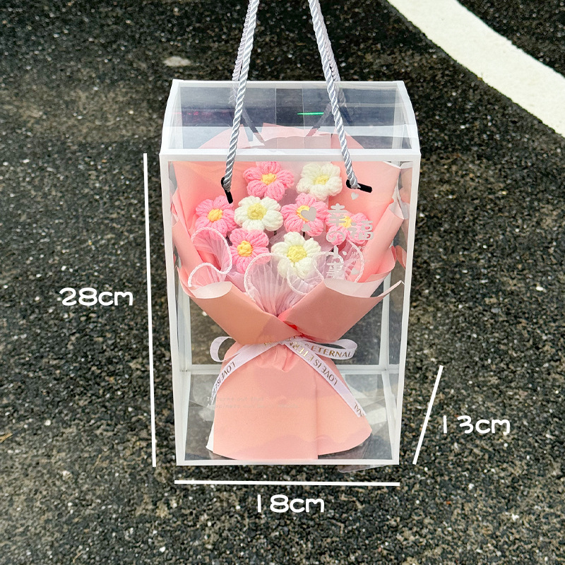 Día del Maestro Día de San Valentín ganchido a mano flor de simulación puff lana ganchido ramo de flores caja de regalo adornos de regalo