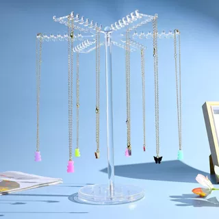 亚克力项链收纳器旋转项链架吊架透明珠宝收纳器展示架，带84个挂