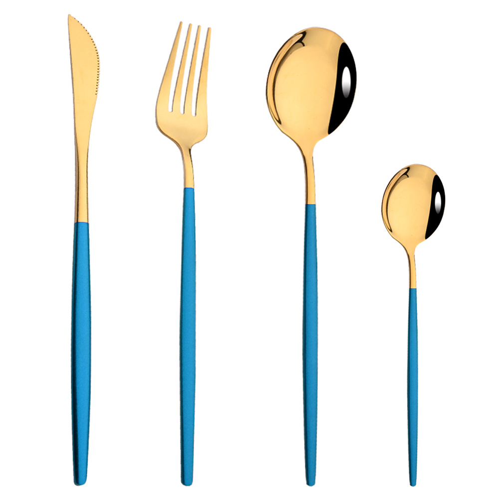 Vajilla de acero inoxidable portugués cuchillo de carne y tenedor portátil ins Hotel Occidental de oro occidental comida cuchillo y tenedor combinación