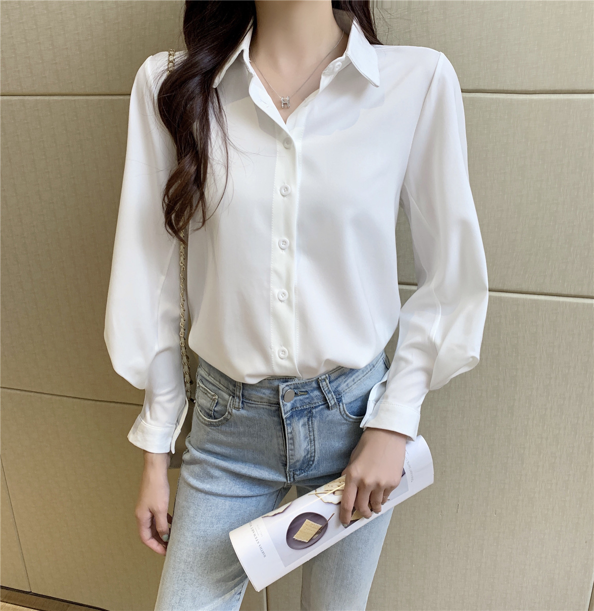 temperament lantern sleeve chiffon shirt Nihaostyles wholesale clothing vendor NSFYF76639