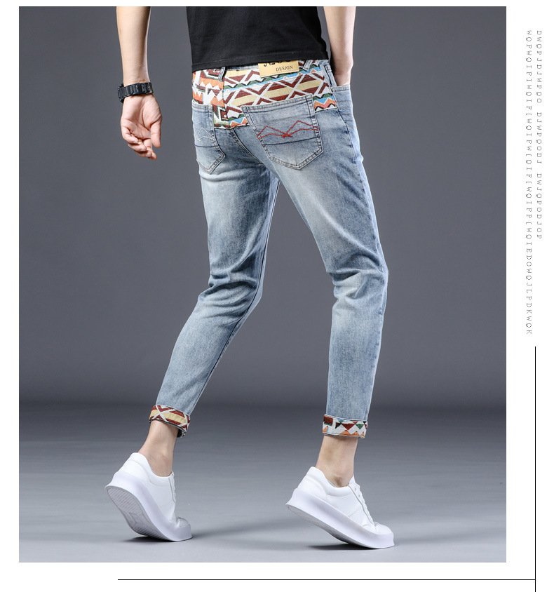  brand embroidered denim jeans for men in summer, thin Korean version, trendy casual, slim fit, small foot_voghion.com