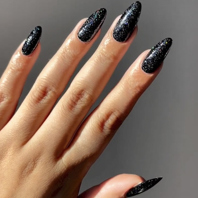 Wearable Manicure, Sparkling Black Phototherapy Fake Nails, Wearable Wearable Patches, Wholesale Nail Patches