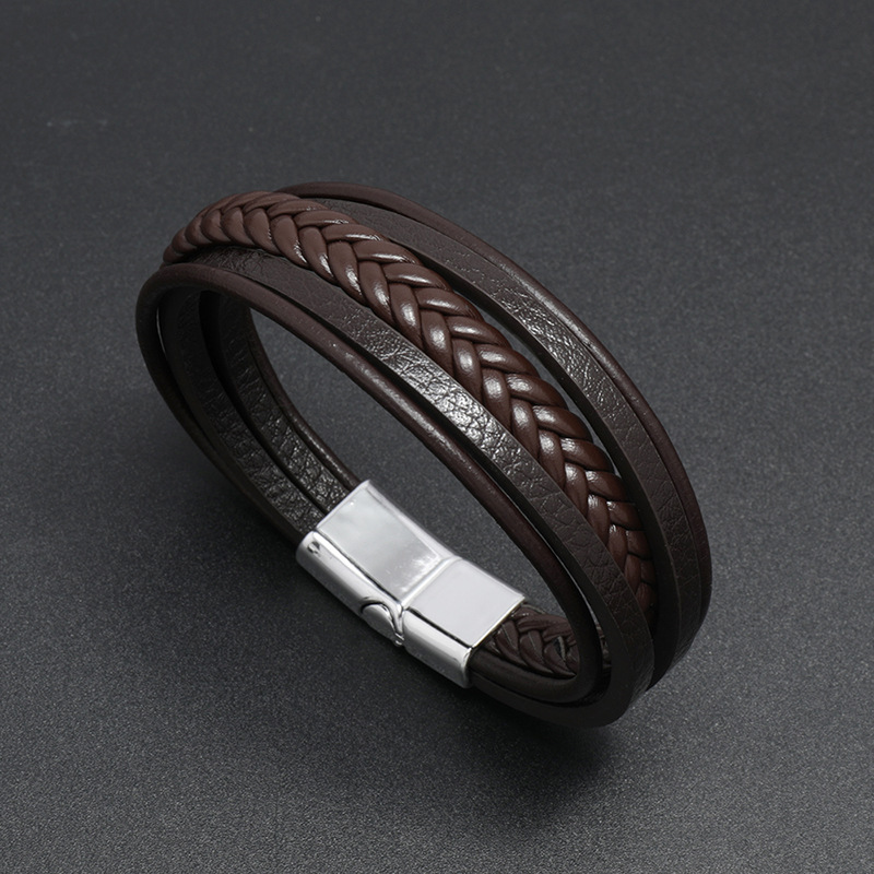Herren Leder geflochtenes Armband Magnetarmband Retro Schmuck Armband_voghion.com