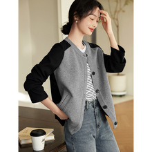 棒球服短外套女2024年春季新款拼接撞色设计休闲夹克上衣