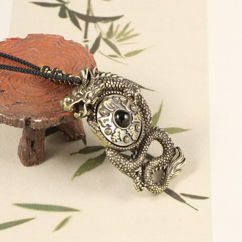 Vintage brass distressed six words mantra lucky beads dragon tag Car pendant brass metal crafts handle pieces