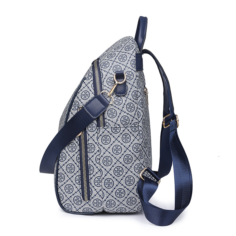 2024 nueva mochila de cuero suave casual para mujer, impresión de moda, color de contraste, mochila de viaje multifuncional de doble uso al por mayor