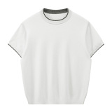 ZY8116-B简约高级感上衣宽松休闲T恤美式假两件短袖针织衫，男装针织衫/毛衣，星座614