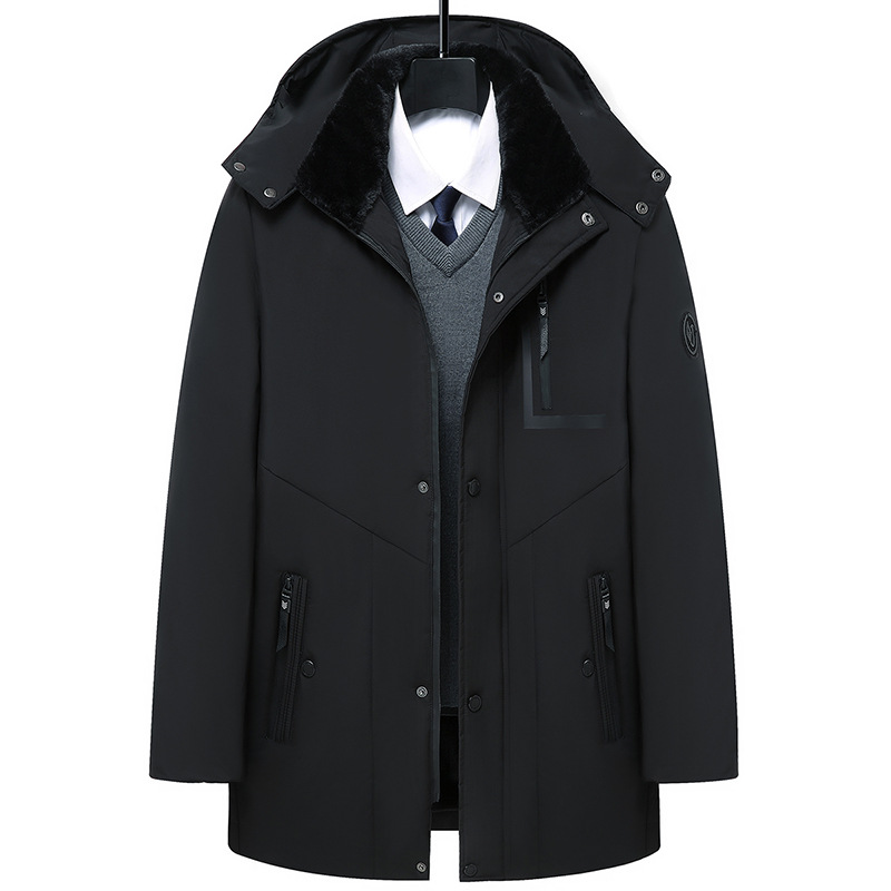 Herrenbekleidung Plüschiger und dicker Wintermantel für Herren, mittellanger Parka mit Baumwollpolsterung, Seiden-Baumwolljacke, Business-Casual-Baumwollmantel für Herren, Winter_voghion.com