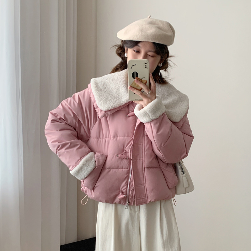 2025冬季新款羽绒棉服女韩版休闲小个子牛角扣保暖羊羔毛棉衣外套|undefined