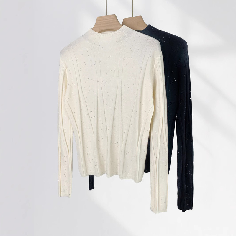Brilliant Xinghe Soft Sequin Knitwear Women's Autumn and Winter New Half-turtleneck Slim-fit Korean-style Inner Sweater